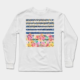 Watercolor floral stripes and confetti design Long Sleeve T-Shirt